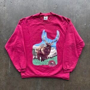 Vintage 9s National Wildlife Federation Bull Elk Graphic Sweatshirt Size Large